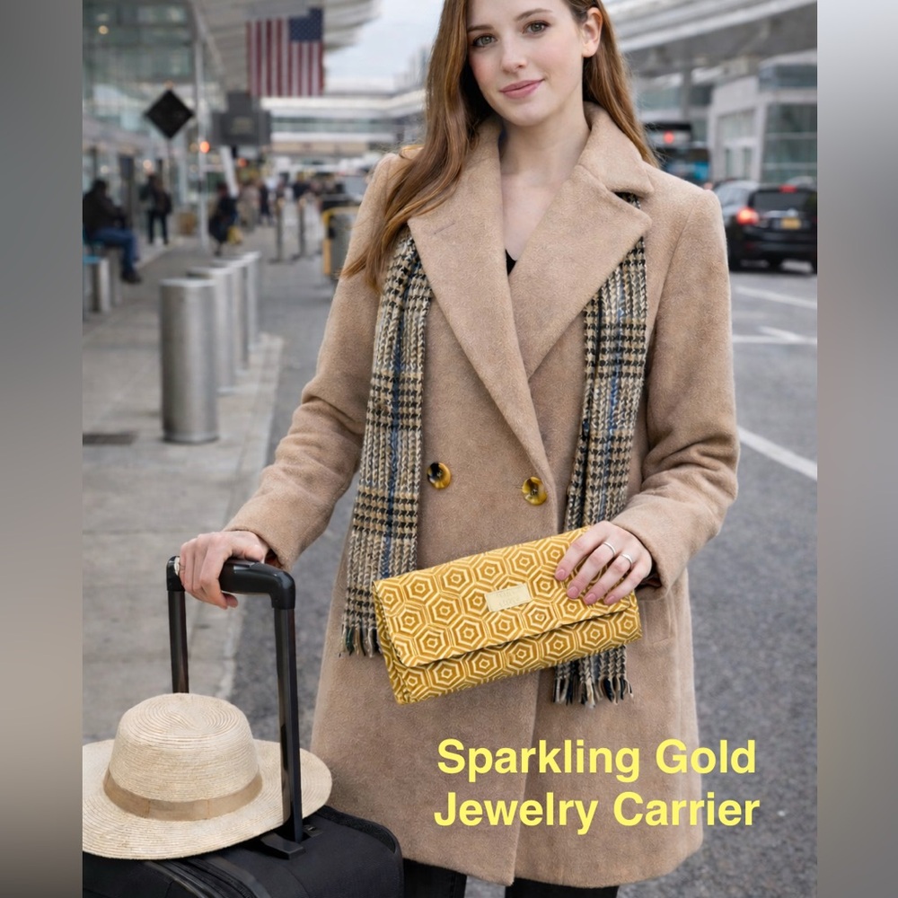 Audrey & Lewis Jewelry Carrier Travel Bag Clutch Gold Sparkle